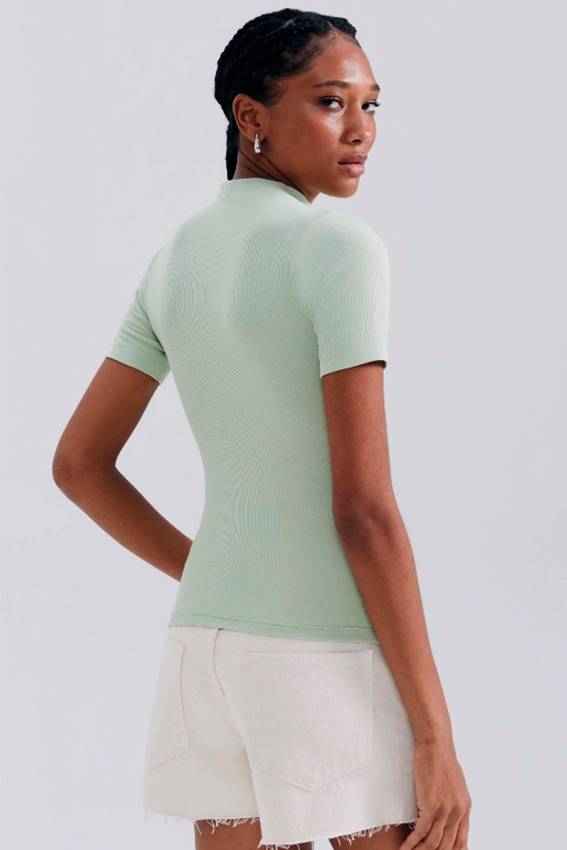 Blusa Básica Gola Alta Hering Em Ribana Canelada - Verde