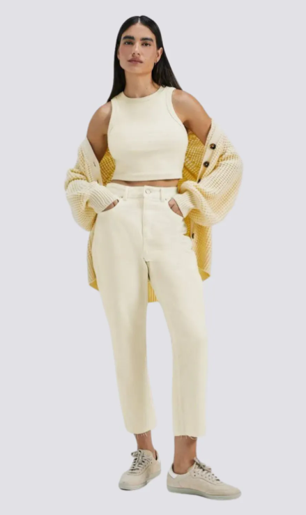 Blusa Hering Cropped Regata em Ribana Canelada Feminina - Amarela