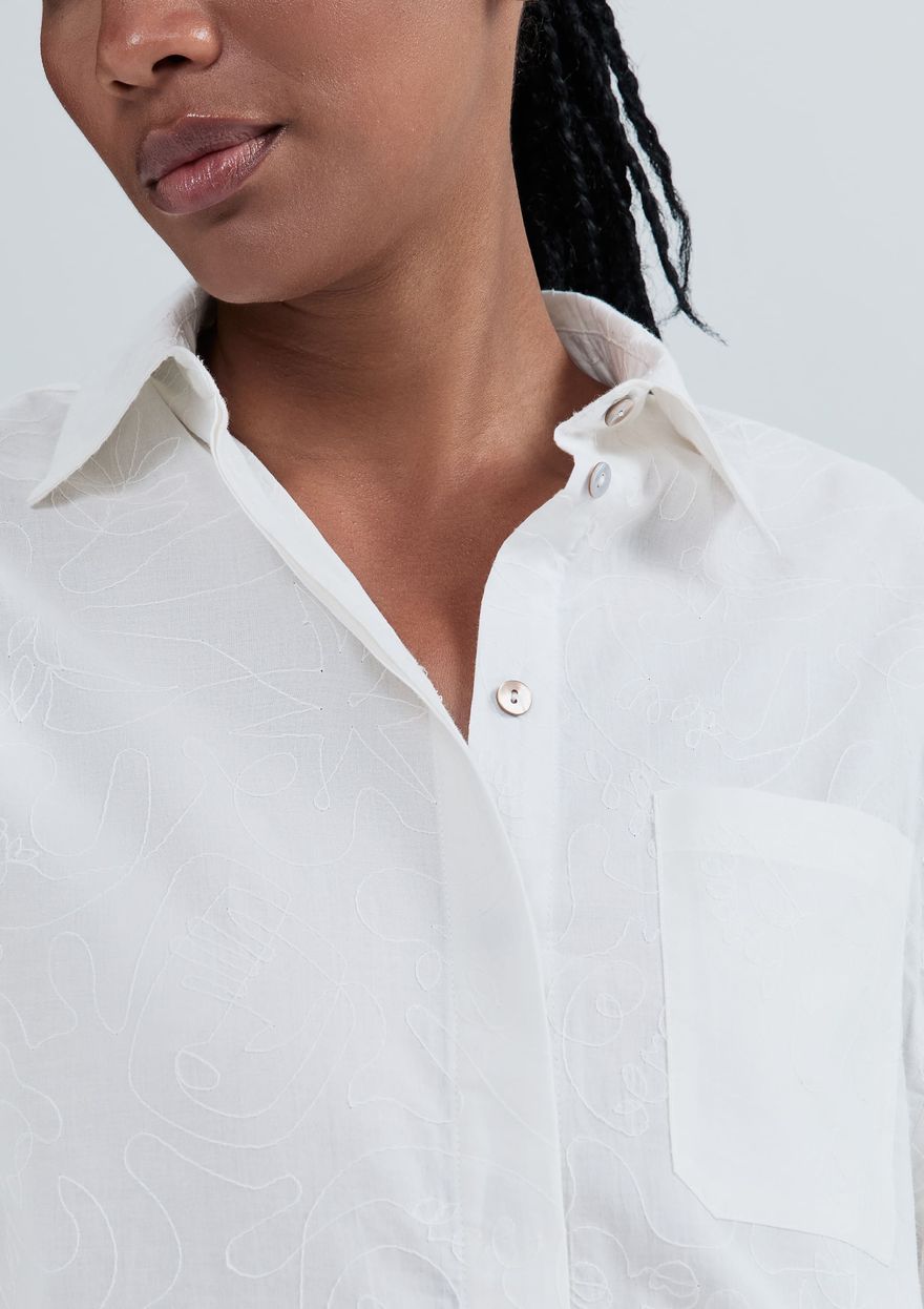 Camisa Hering Feminina Manga 3/4 Bordada - Off White