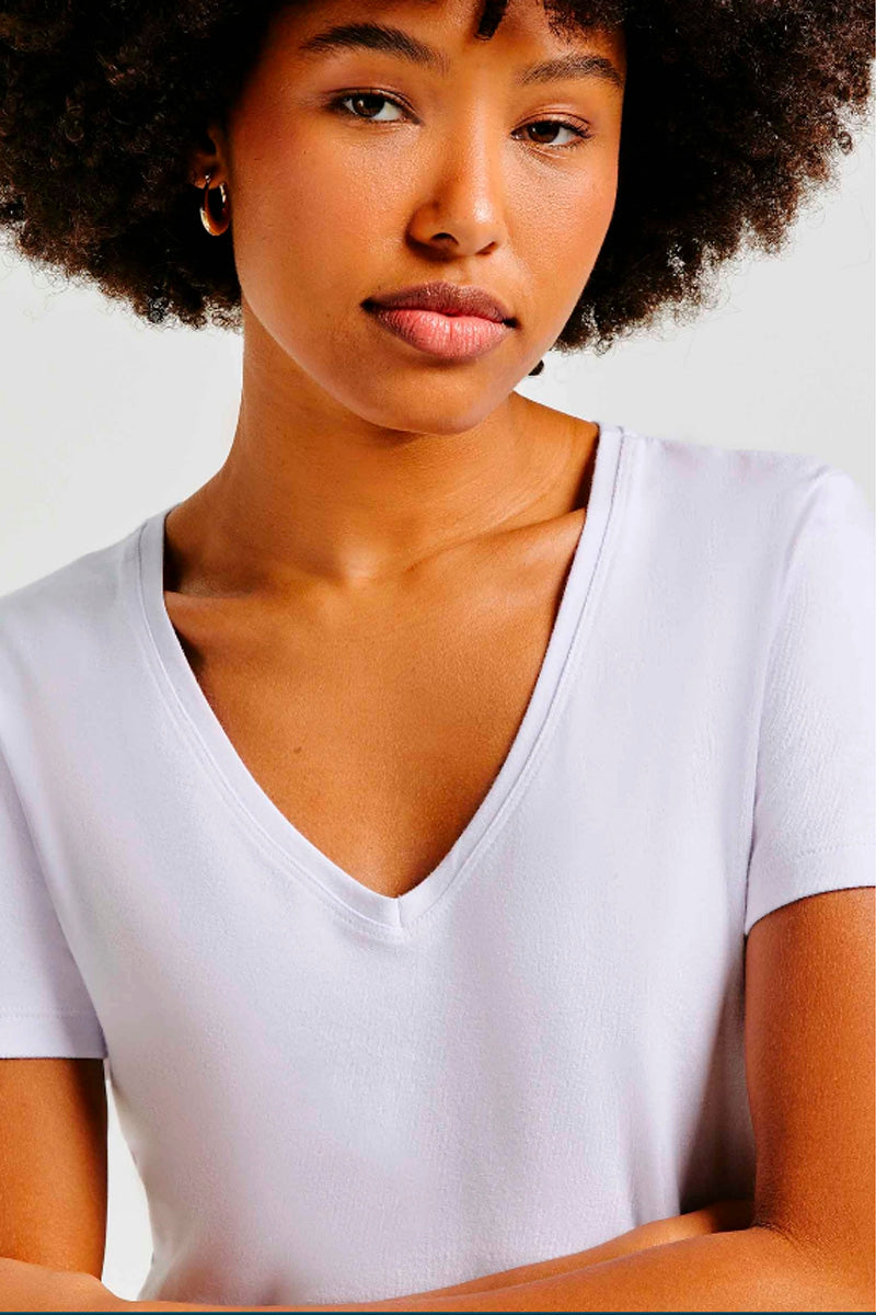 Blusa Básica Hering Decote V Feminina - Branca