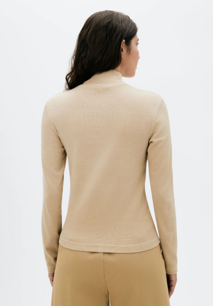 Blusa Hering Gola Alta Em Ribana Feminina - Bege