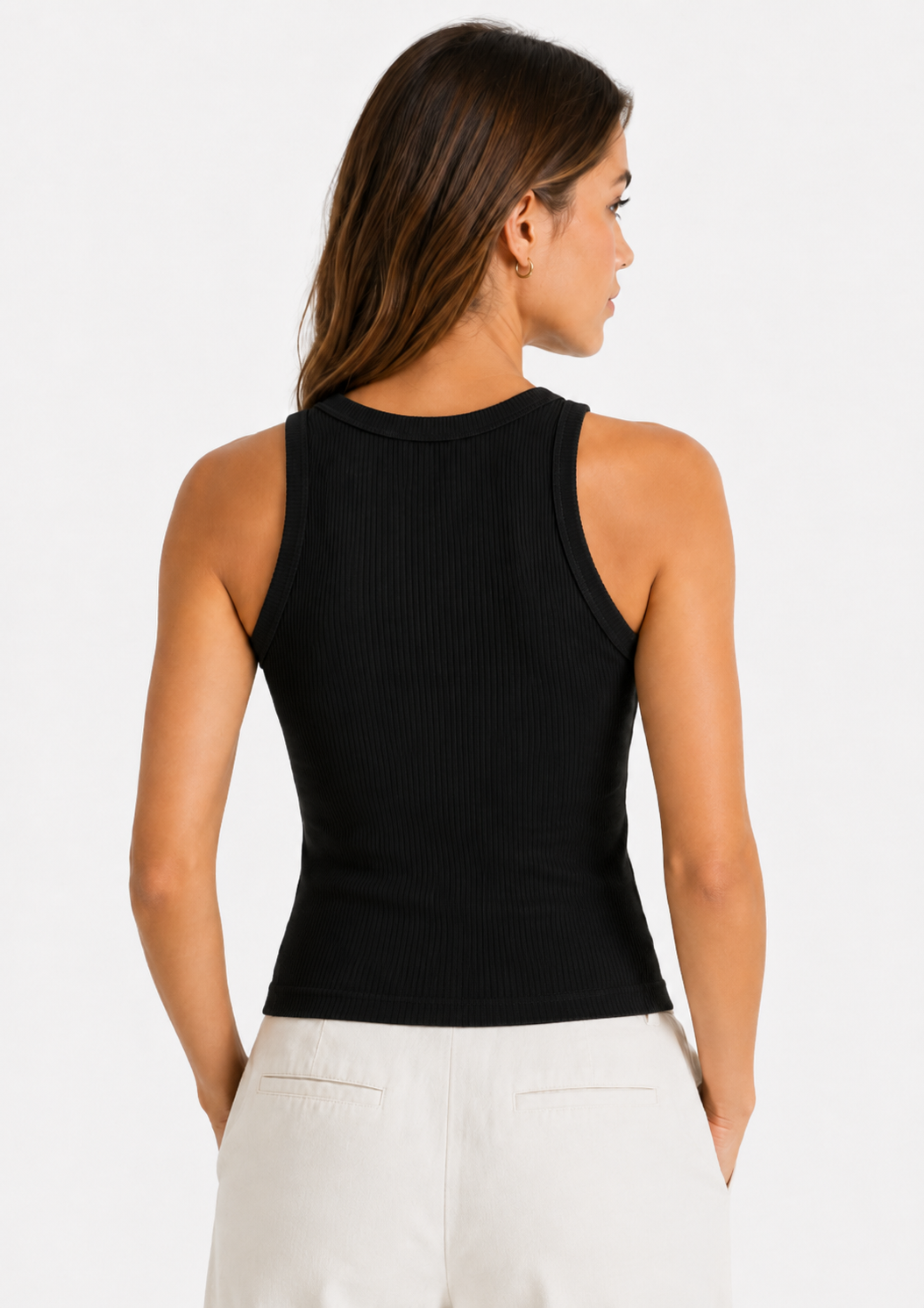 Blusa Regata Canelada Doce Trama Feminina - Preto