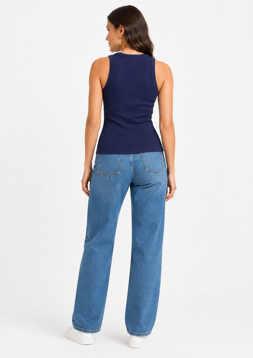 Blusa Regata Canelada Feminino Doce Trama - Azul Marinho