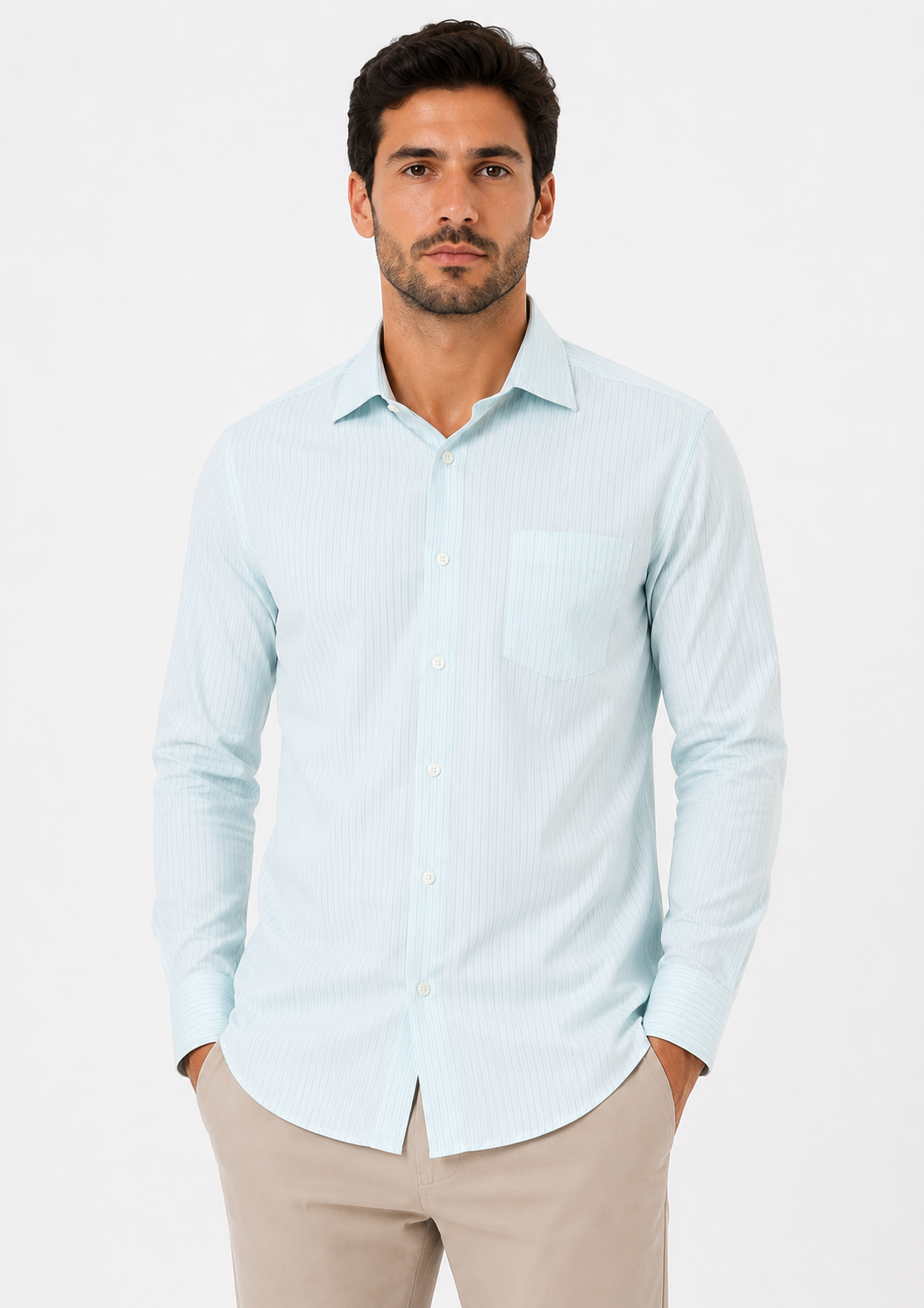 Camisa Manga Longa Slim Fit Masculina Arrow em Fibra de Bambu - Verde Claro