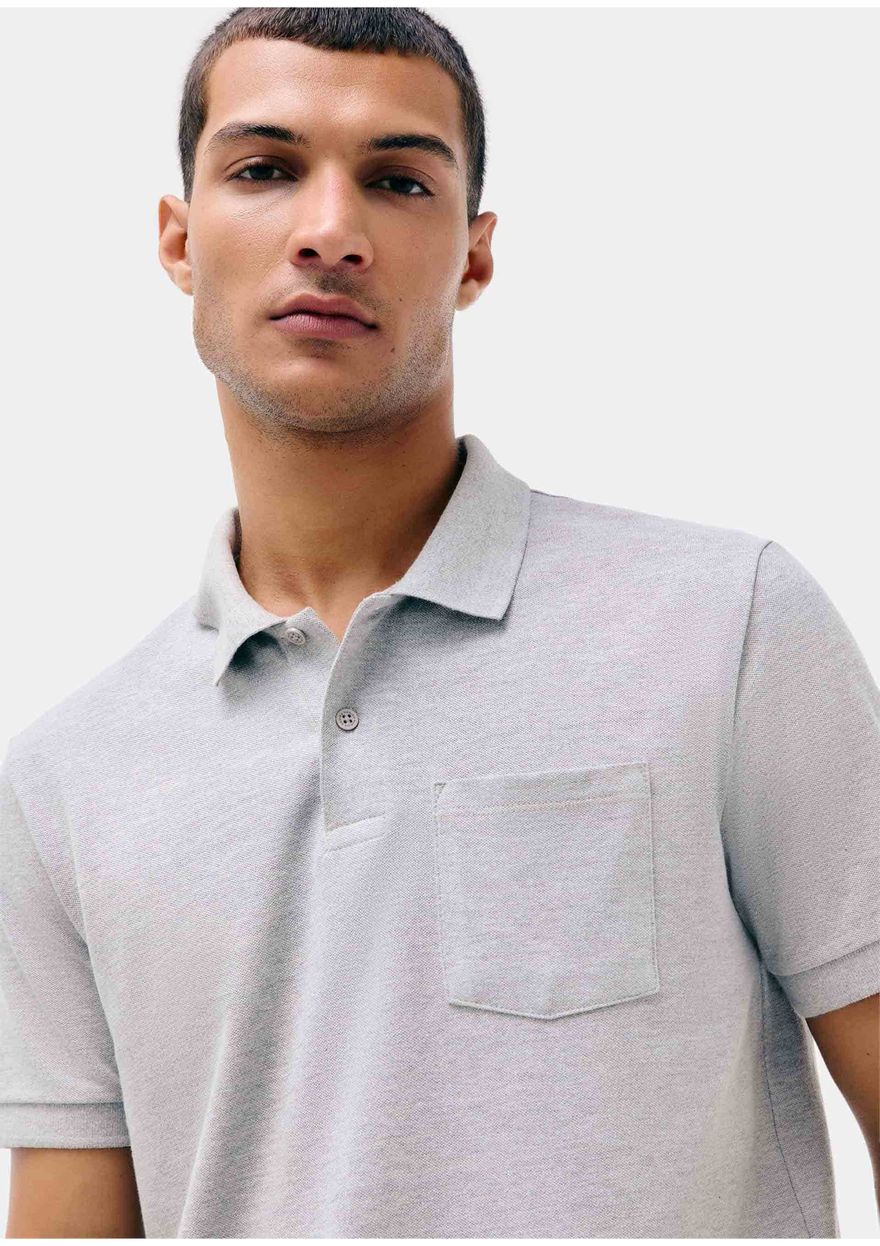 Camisa Polo Hering Básica em Piquet com Bolso Masculina- Cinza
