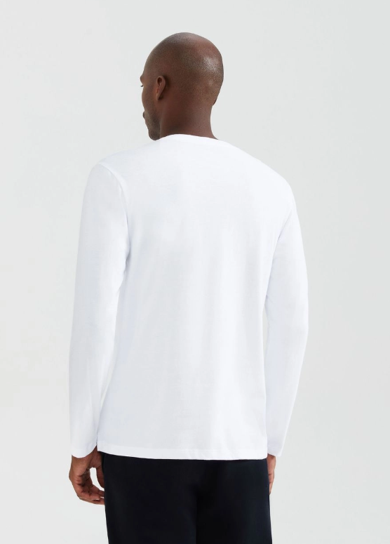 Camiseta Básica Hering Masculina Manga Longa Gola V World - Branco