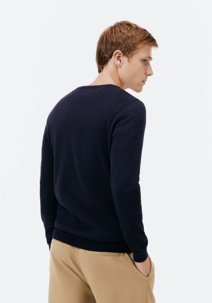 Suéter Básico Hering Masculino Regular Gola V Em Tricô - Azul