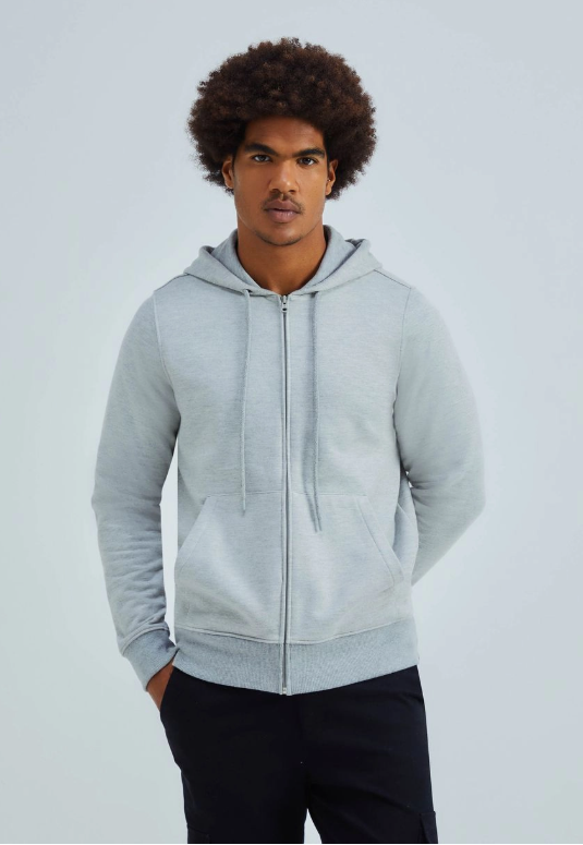 Jaqueta Básica Hering Masculina Em Moleton Peluciado - Cinza Clara