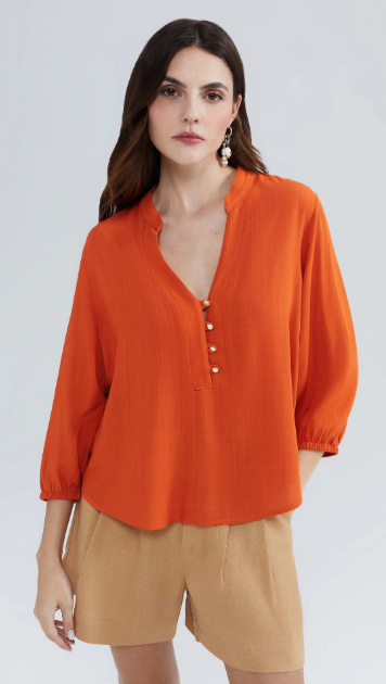 Blusa Manga 7/8 Bufante Hering Feminina - Laranja