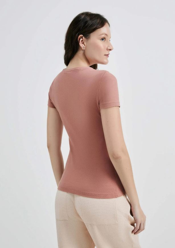 Blusa Básica Hering Decote V Feminina - Marrom Rosado