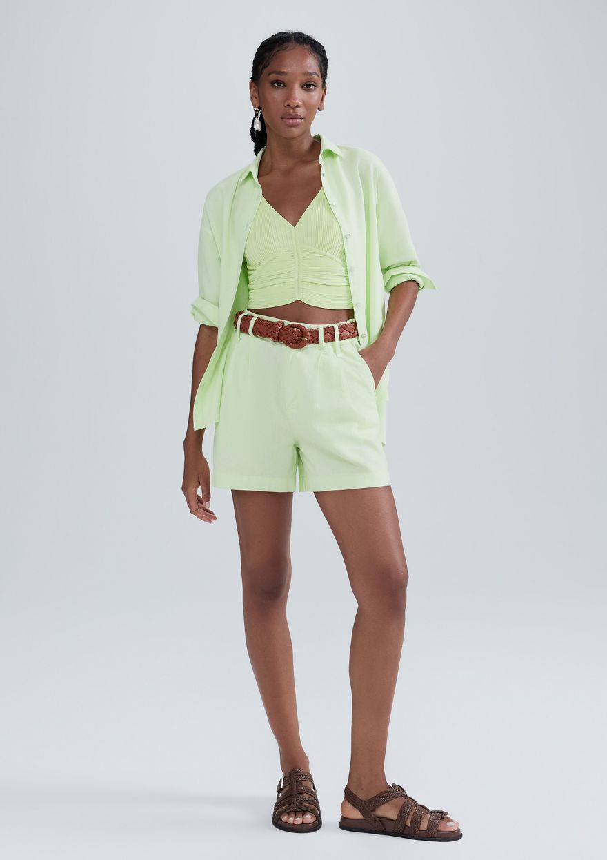 Shorts Hering Alfaiataria Em Linho Feminino - Verde