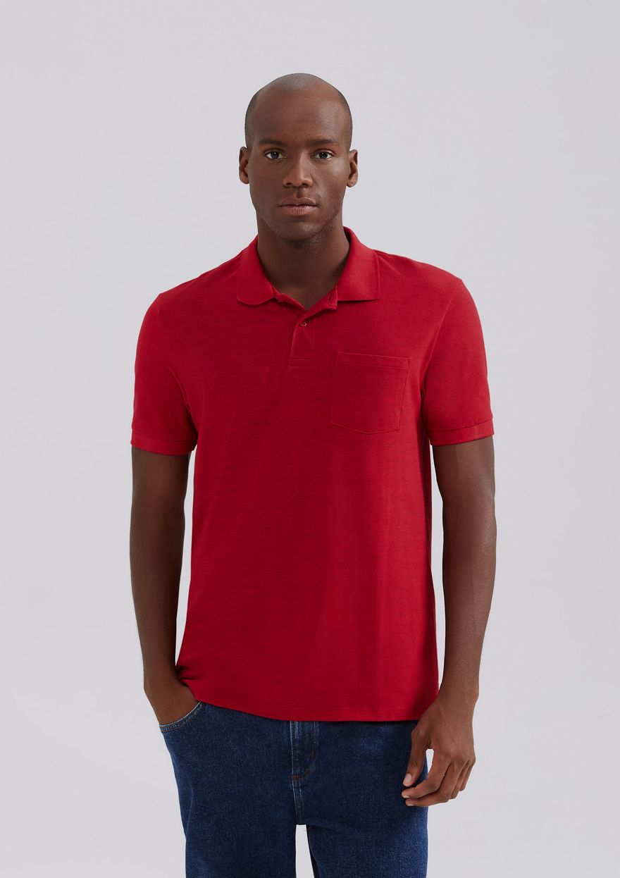 Camisa Polo Hering Básica Em Piquet Com Bolso Masculina - Vermelho