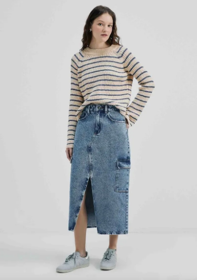 Saia Midi Hering Feminina - Jeans