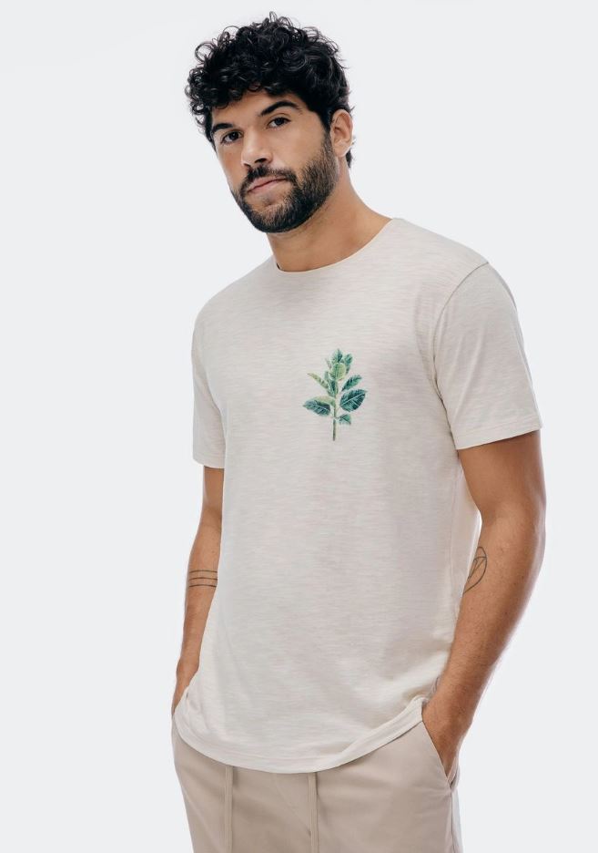Camiseta Masculina Hering Malha Flame Com Estampa - Bege