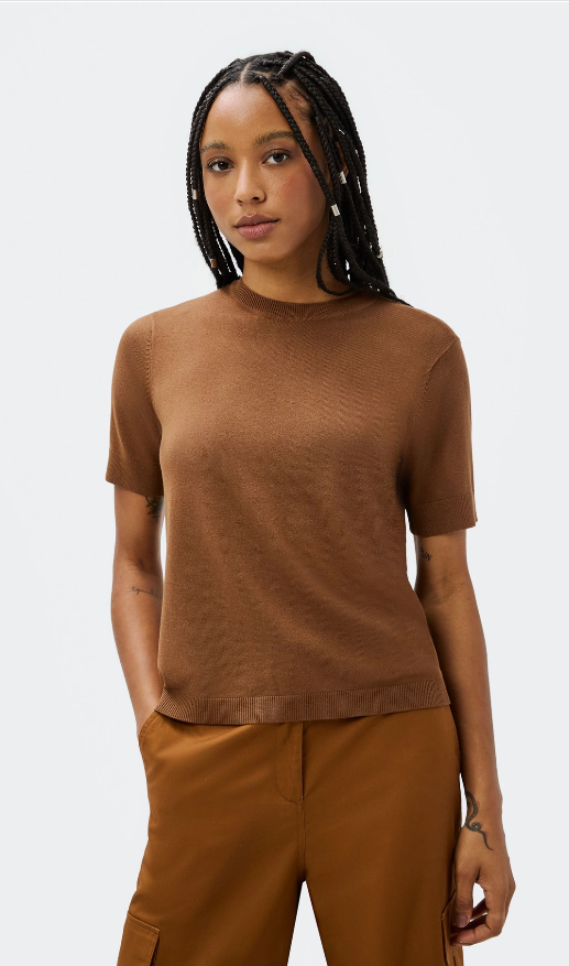 Blusa Hering Manga Curta Em Tricô Leve Feminina - Marrom
