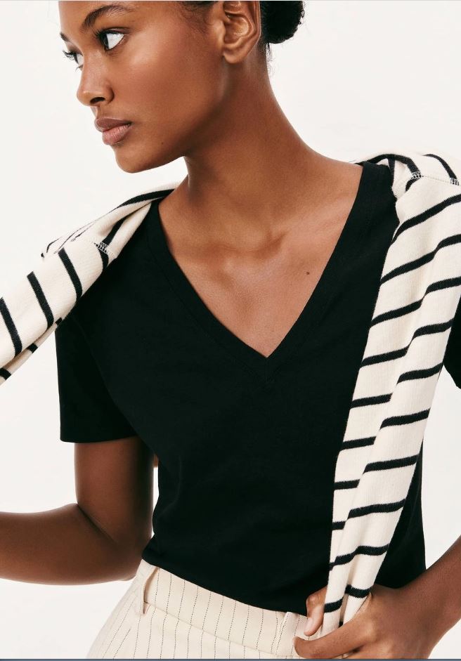 Blusa Hering Básica Feminina Manga Curta Decote V - Preto