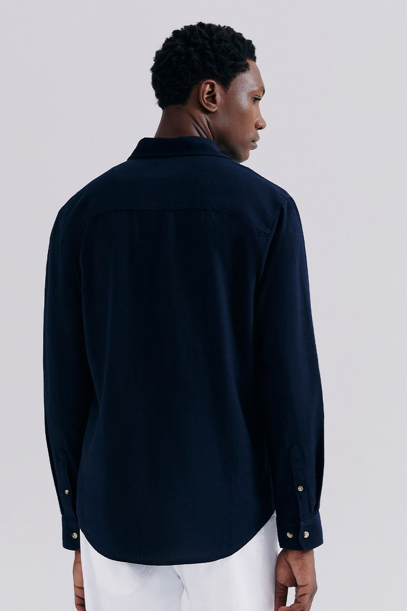 Camisa Básica Hering Slim Em Linho Masculina - Azul