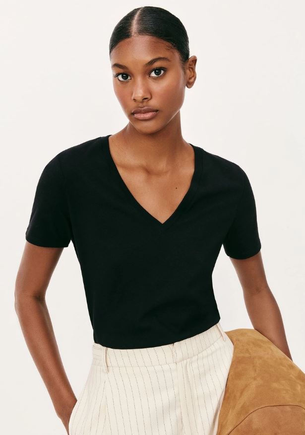 Blusa Hering Básica Feminina Manga Curta Decote V - Preto