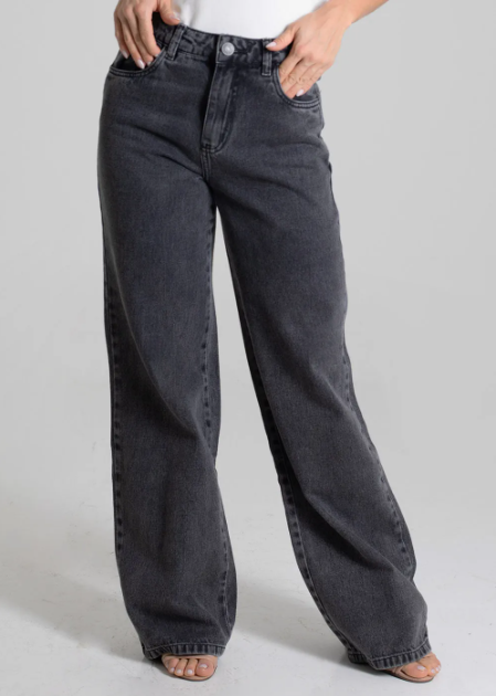 Calça Jeans Wide Leg Sawary  Feminina - Black