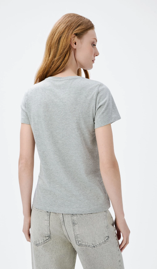 Camiseta Manga Curta Hering Slim World Básica Feminina - Cinza
