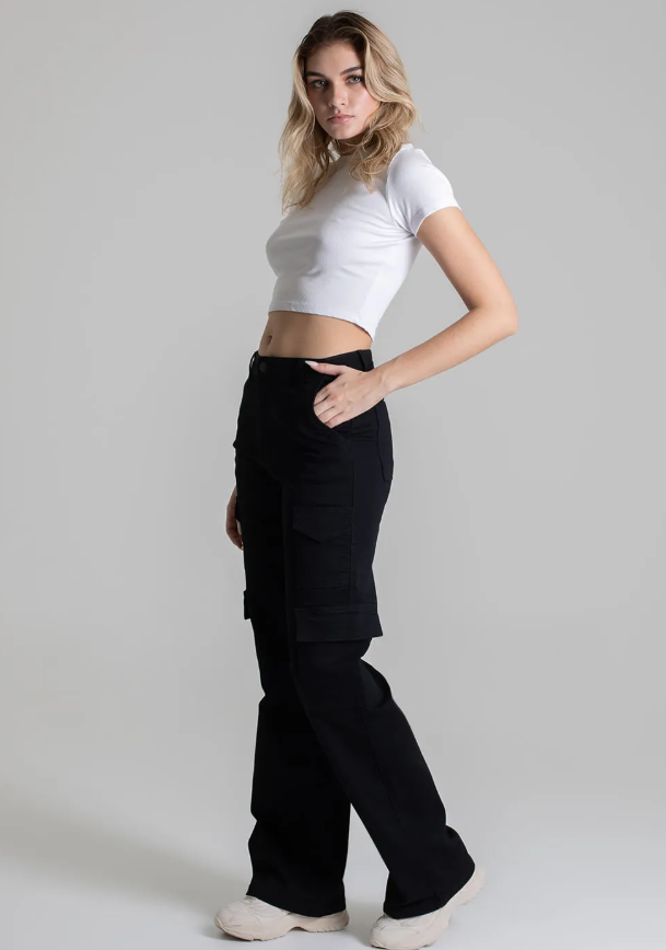 Calça Sarja Sawary Wide Leg- Black
