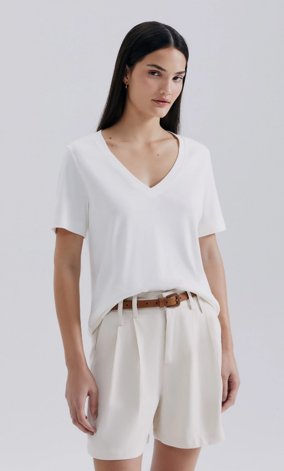 Blusa Básica Hering Feminina Decote V - Branco