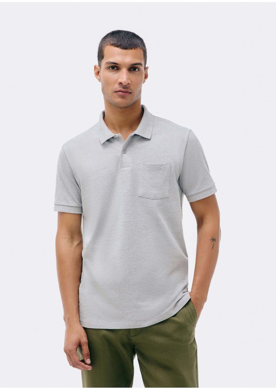 Camisa Polo Hering Básica em Piquet com Bolso Masculina- Cinza