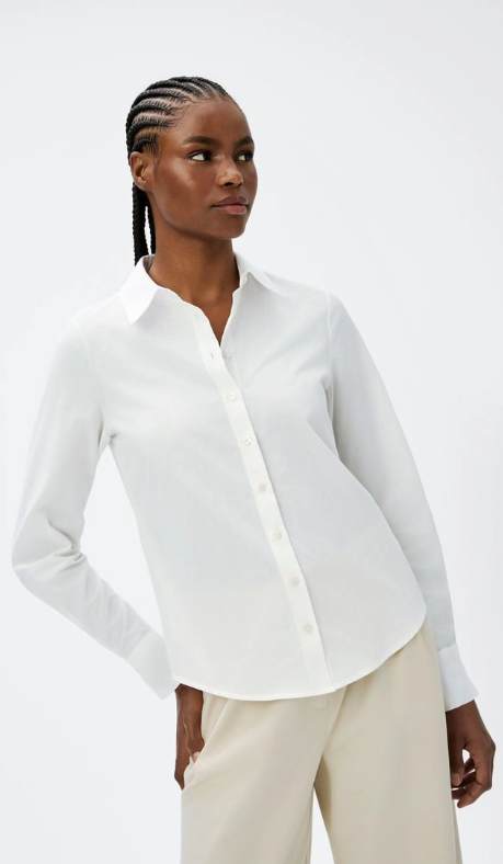 Camisa Hering Manga Longa Slim Feminina - Off White
