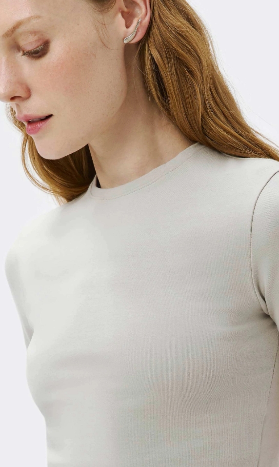 Blusa Básica Cropped Manga Curta Feminina Com Elastano - Cinza