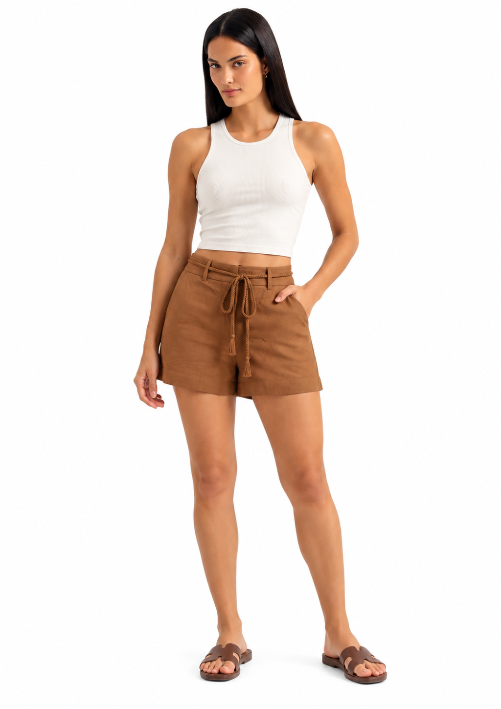 Shorts Feminino com Cinto Trançado Hering - Marrom