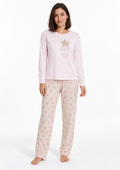 Pijama Algodão Blusa Rosa e Calça Estampada com Estrelas Feminino Magiamix - Rosa