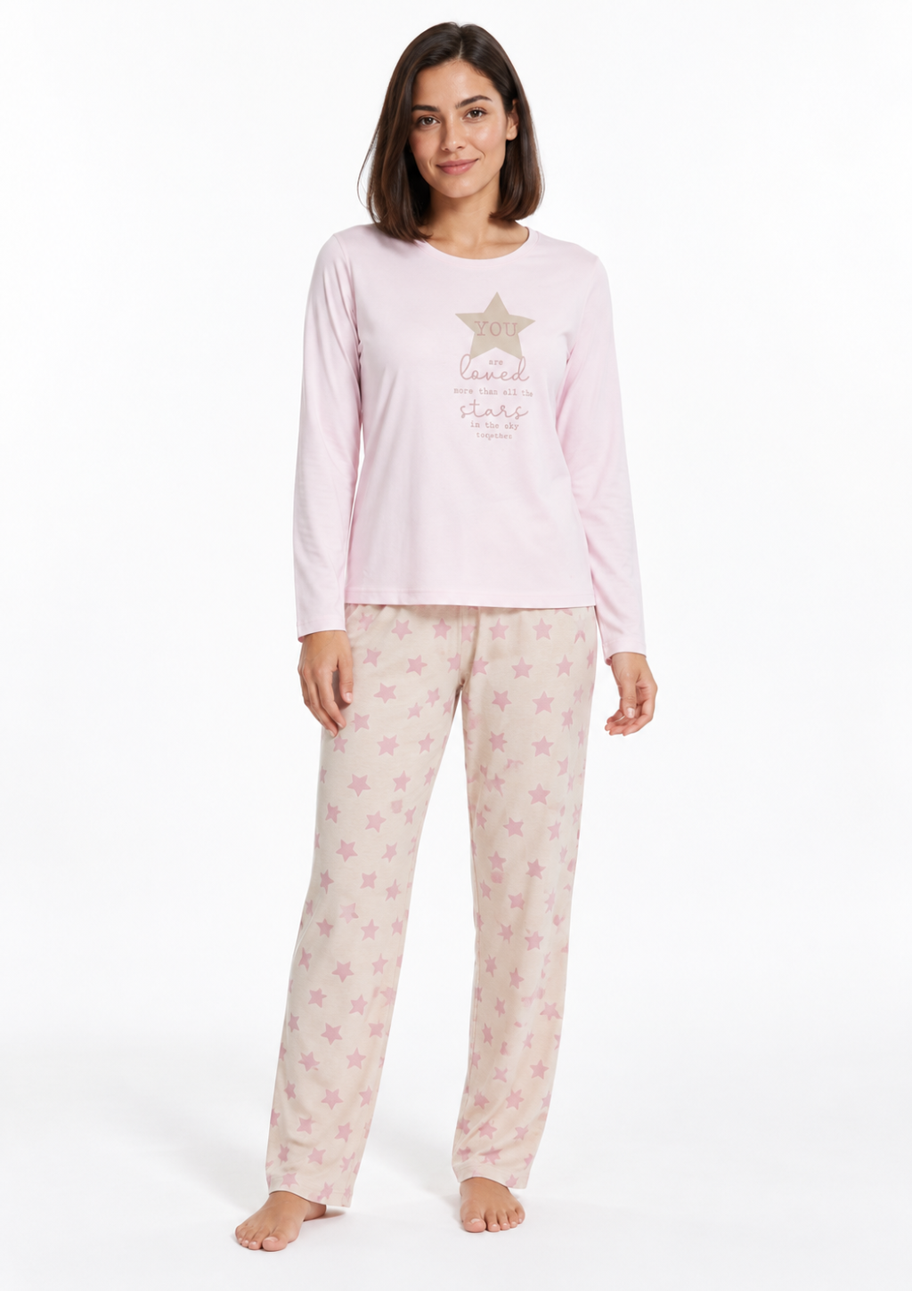 Pijama Algodão Blusa Rosa e Calça Estampada com Estrelas Feminino Magiamix - Rosa