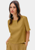 Blusa Manga Curta Hering Com Linho Feminina - Caqui
