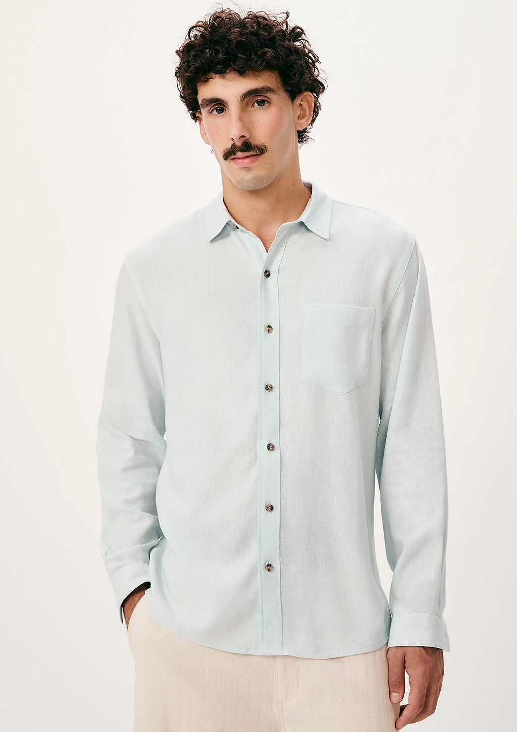 Camisa Manga Longa Slim Em Linho Hering Masculino - Azul