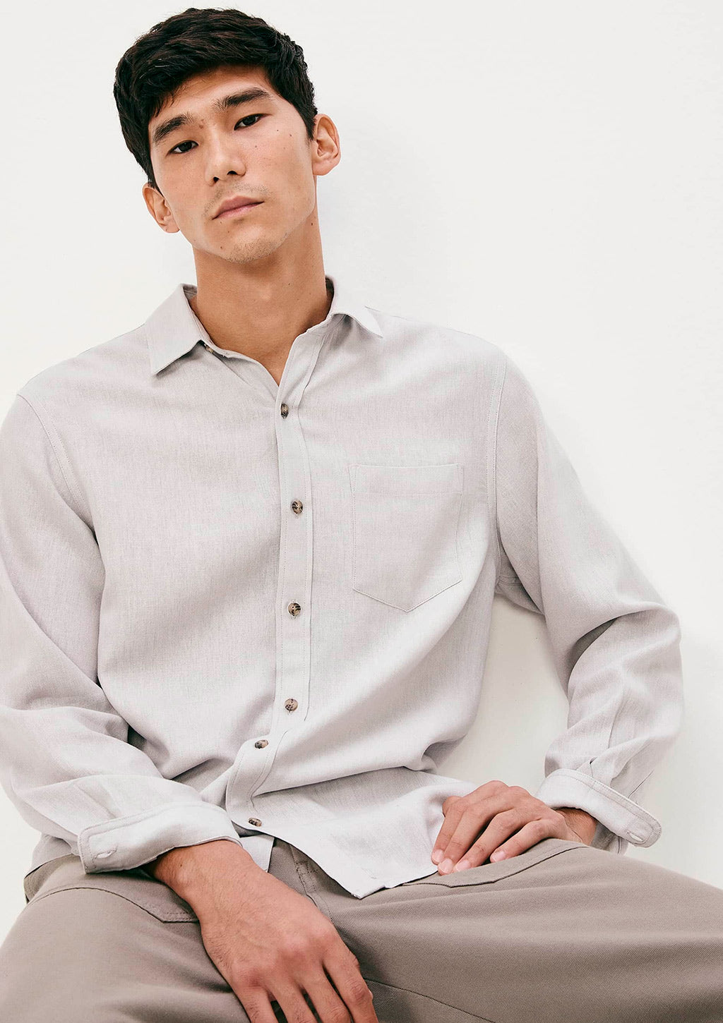 Camisa Manga Longa Slim Em Linho Hering Masculino - Bege