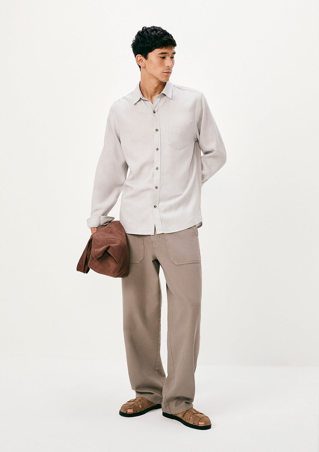 Camisa Manga Longa Slim Em Linho Hering Masculino - Bege