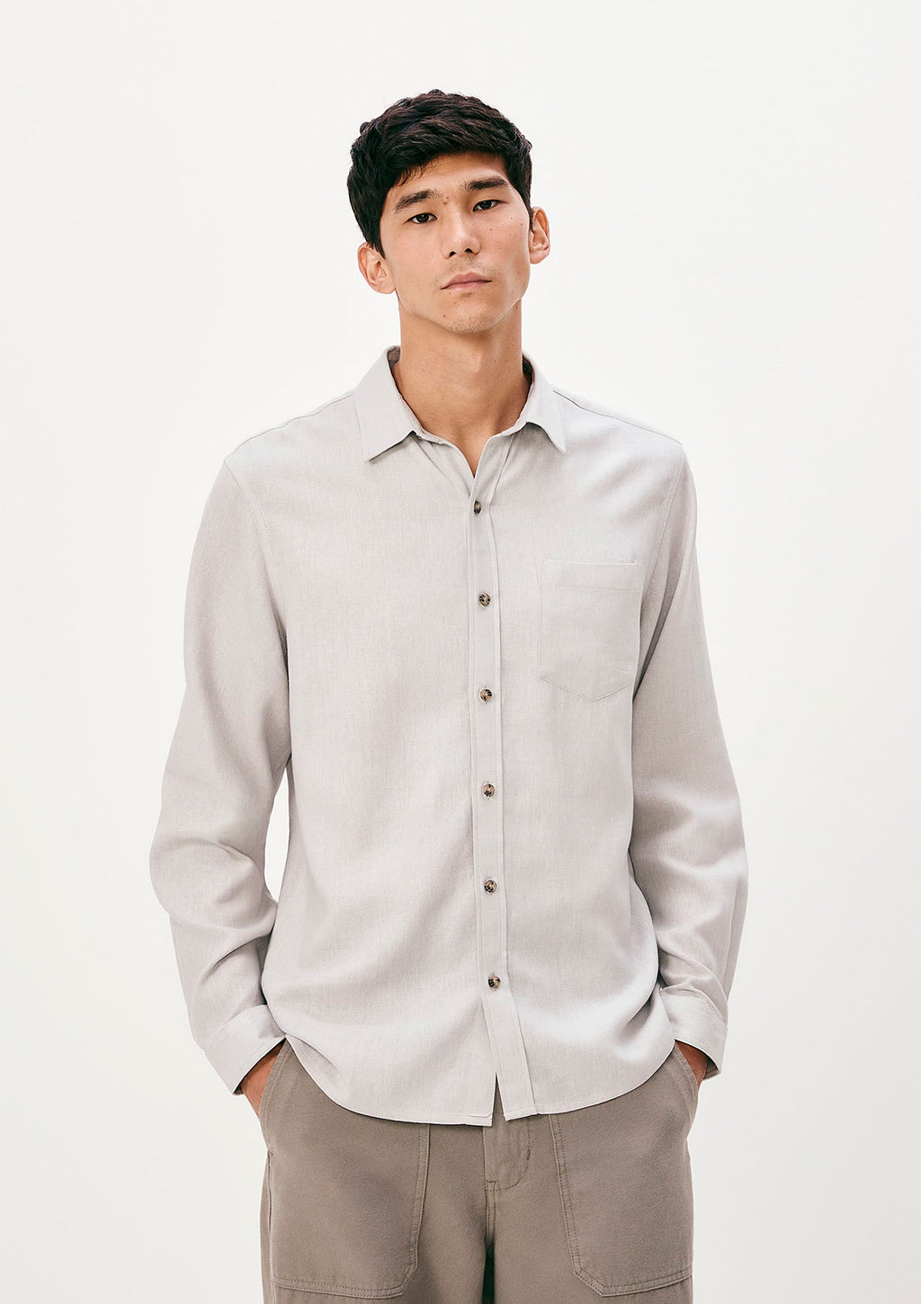 Camisa Manga Longa Slim Em Linho Hering Masculino - Bege