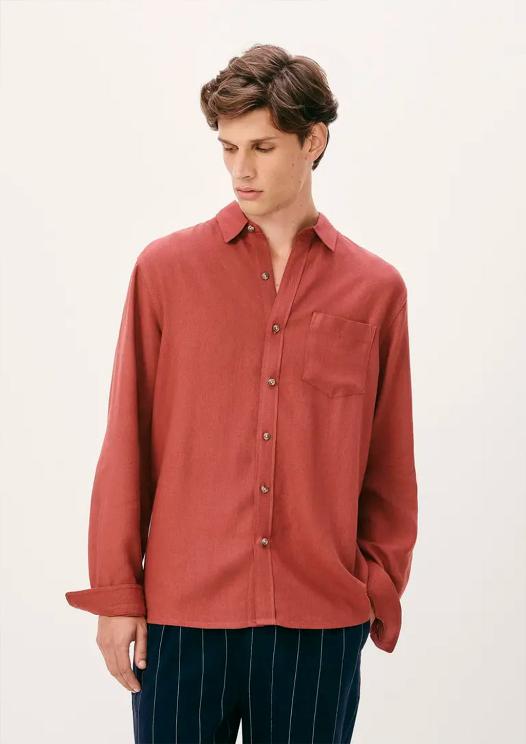 Camisa Manga Longa Slim Hering Em Linho Básica Masculina - Vermelho