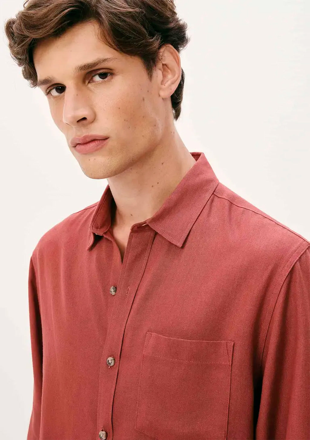 Camisa Manga Longa Slim Hering Em Linho Básica Masculina - Vermelho