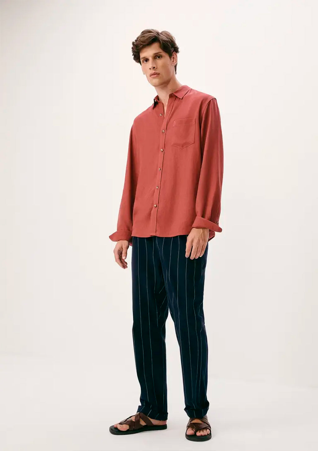 Camisa Manga Longa Slim Hering Em Linho Básica Masculina - Vermelho