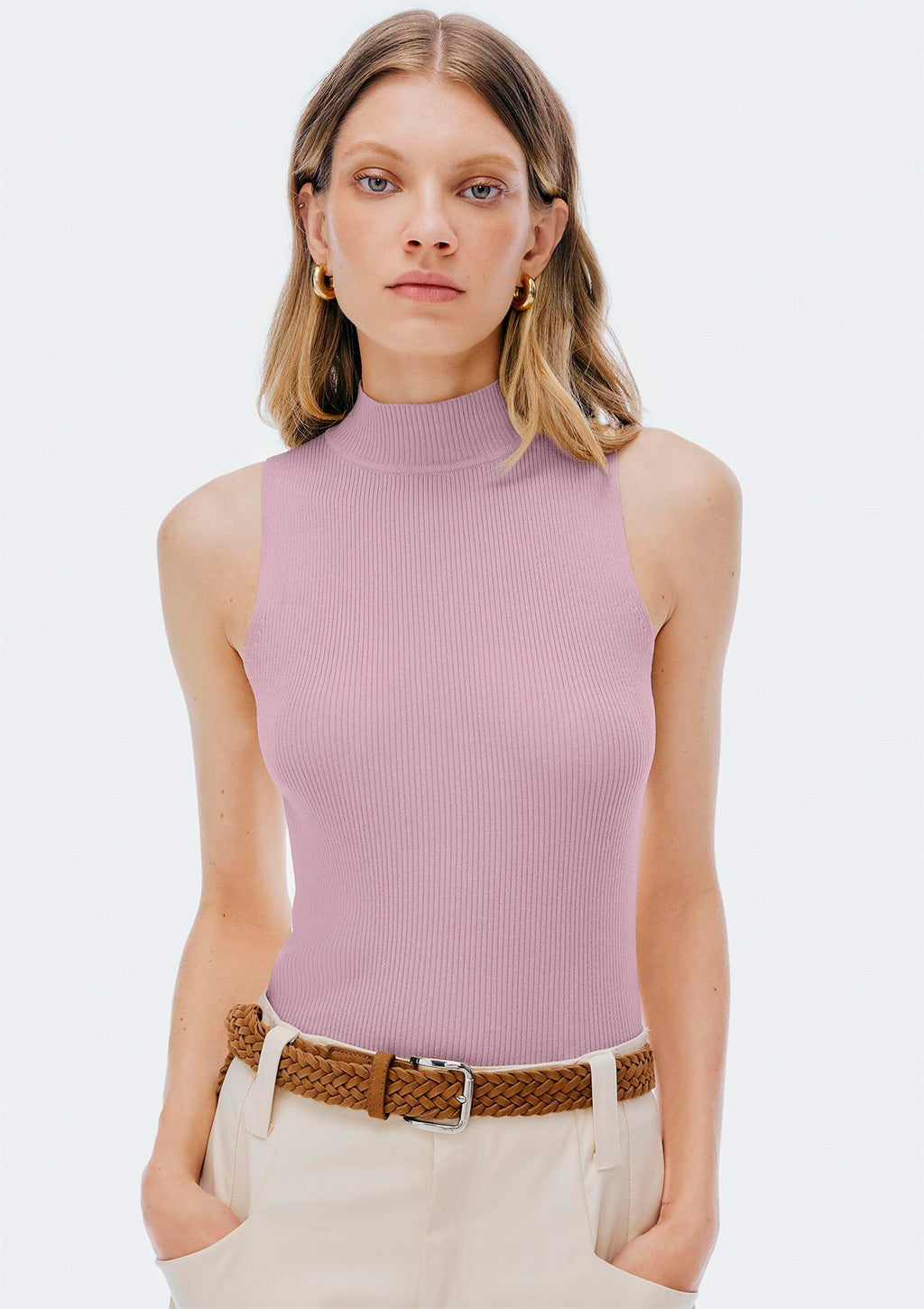 Regata Gola Alta Hering Em Tricot Canelado Feminino - Lilás