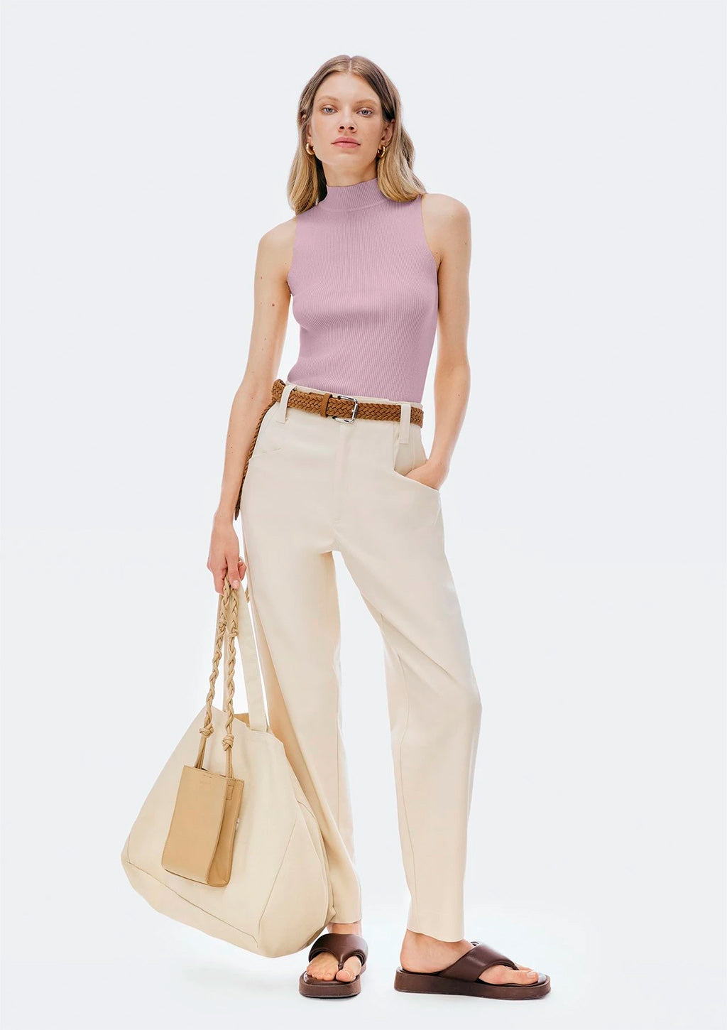Regata Gola Alta Hering Em Tricot Canelado Feminino - Lilás