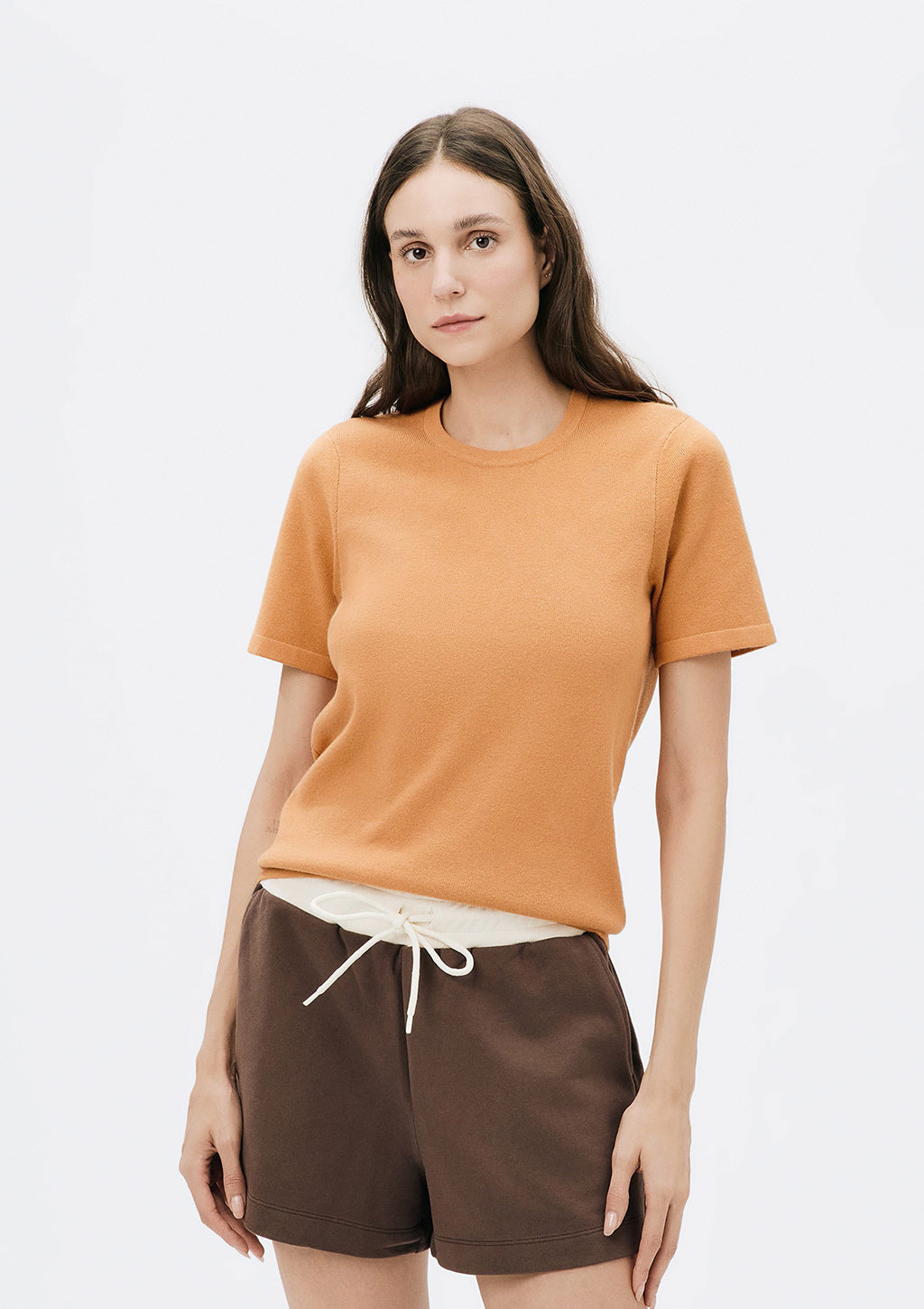 Blusa Manga Curta Em Tricô Hering Feminino - Laranja