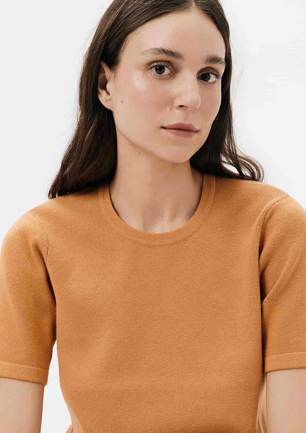Blusa Manga Curta Em Tricô Hering Feminino - Laranja