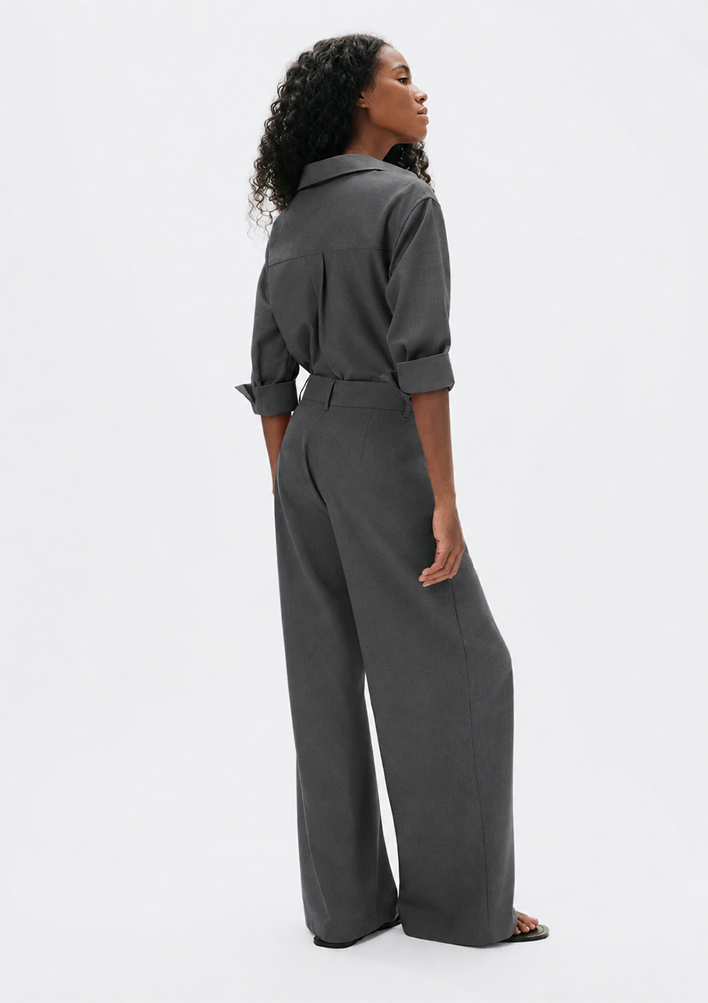 Calça Reta Cintura Alta Com Linho Hering Feminino - Chumbo
