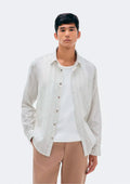 Camisa Manga Longa Listrada Hering Em Linho Básica Masculina - Branco