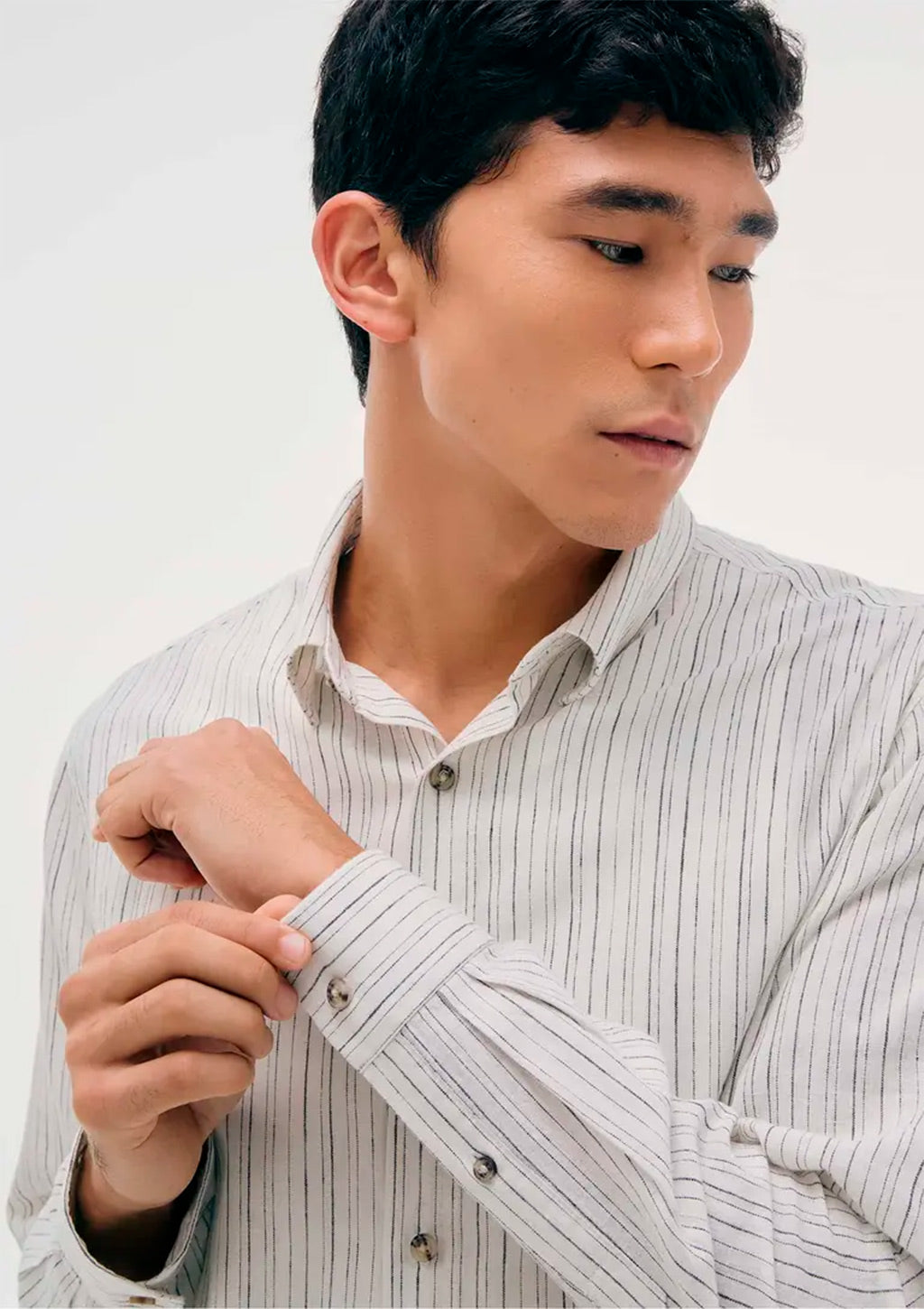 Camisa Manga Longa Listrada Hering Em Linho Básica Masculina - Branco