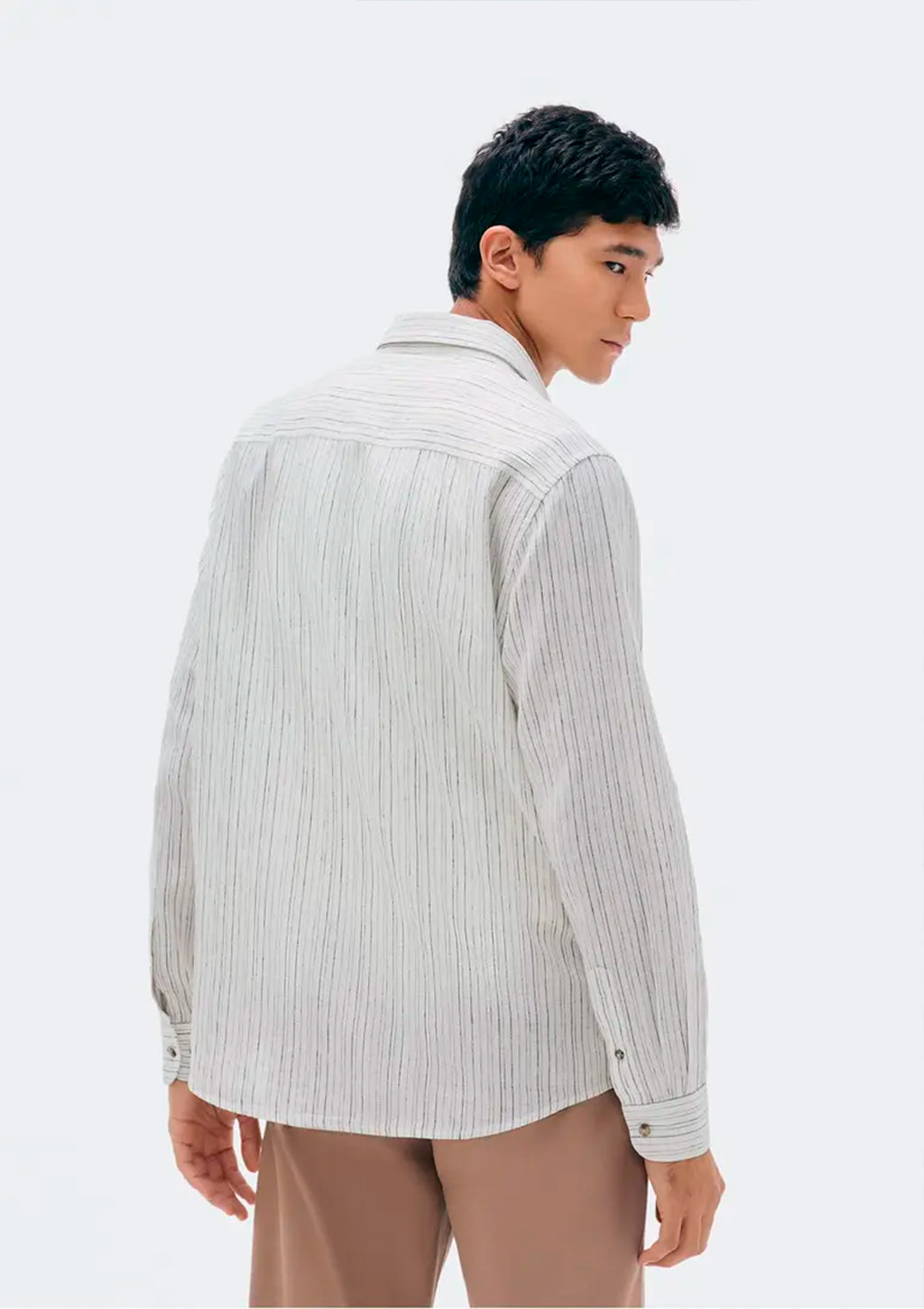 Camisa Manga Longa Listrada Hering Em Linho Básica Masculina - Branco