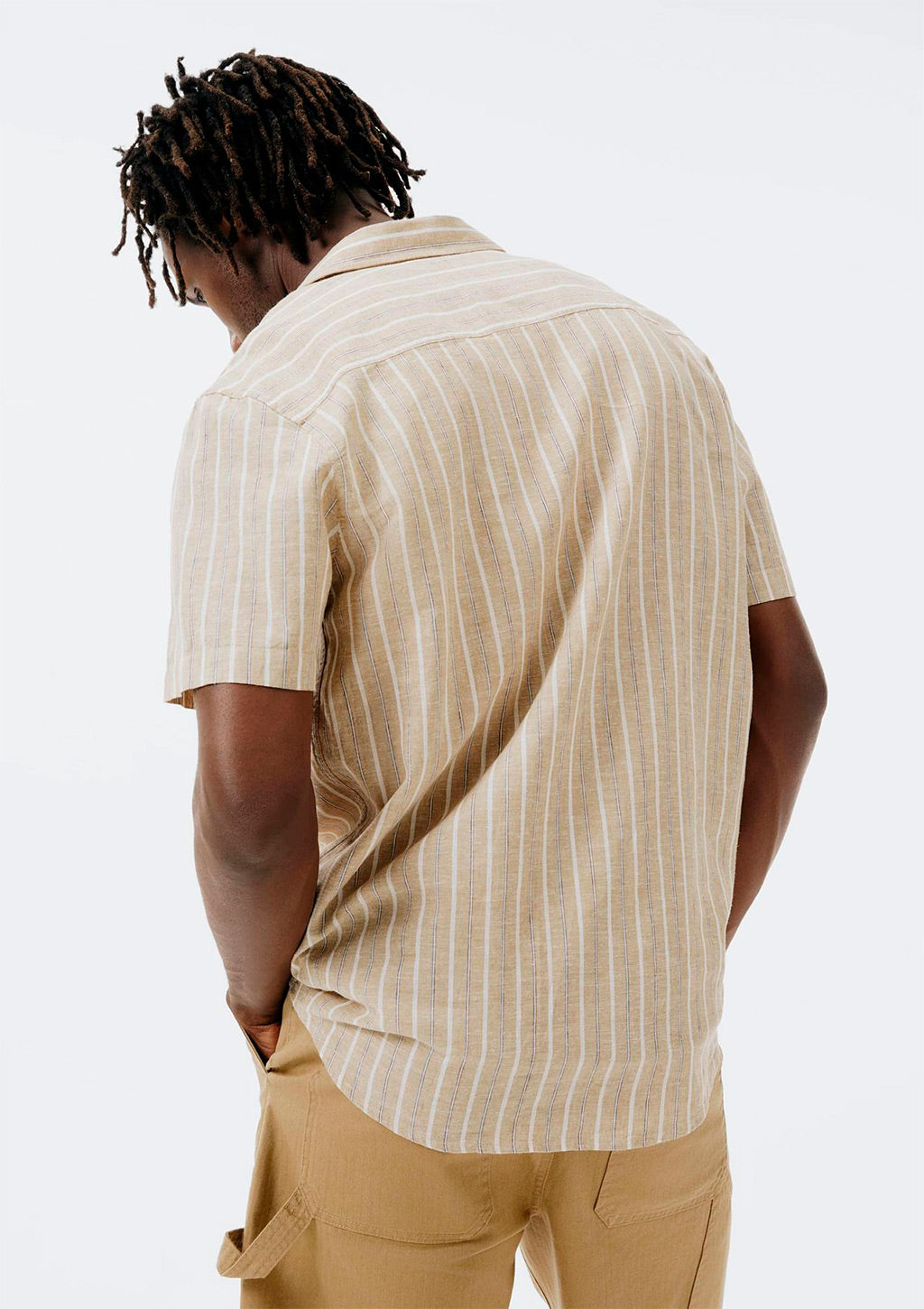 Camisa Manga Curta Fio Tinto Listrada Hering Masculino - Bege