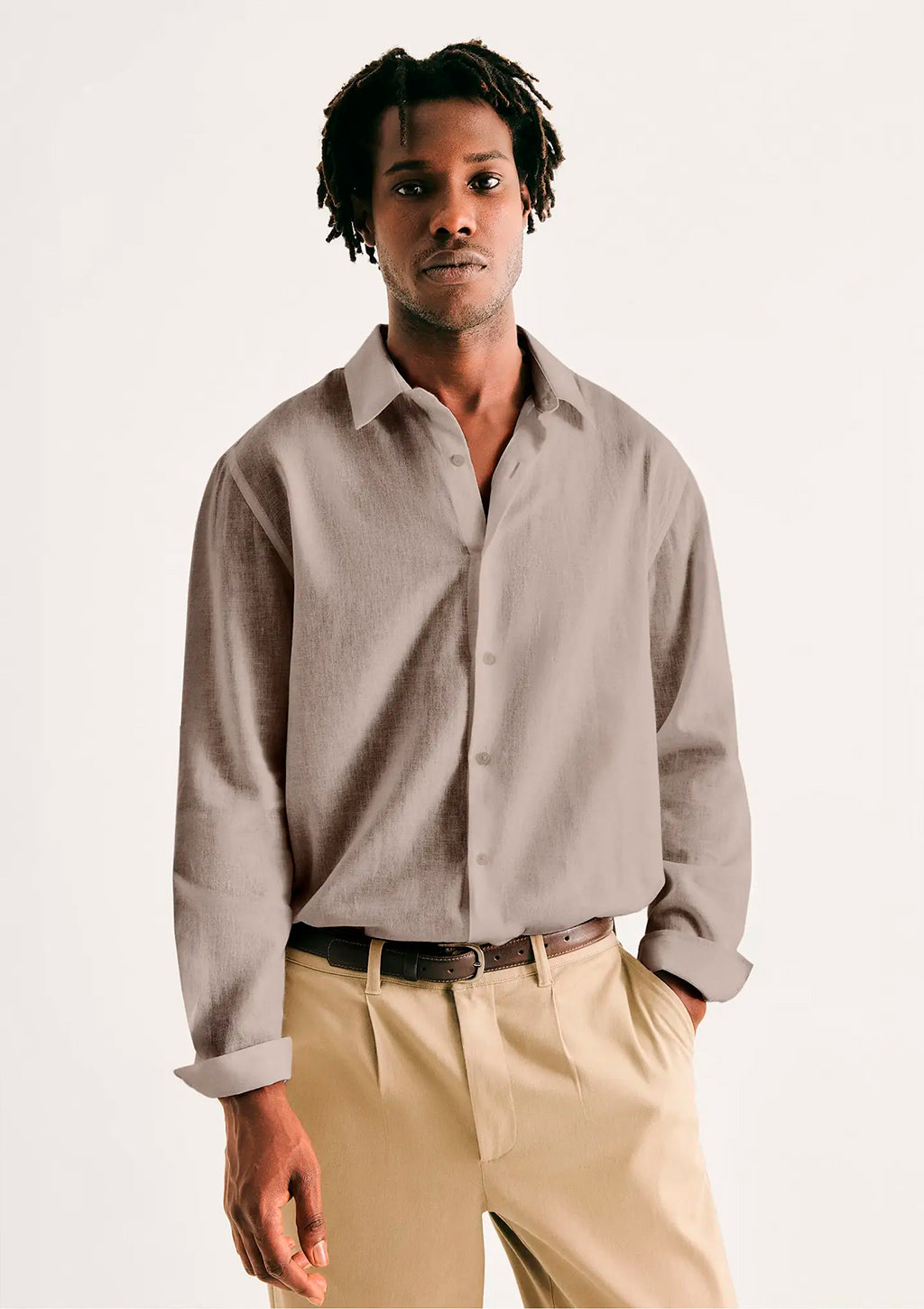 Camisa Manga Longa Slim Hering Com Linho Masculina - Bege